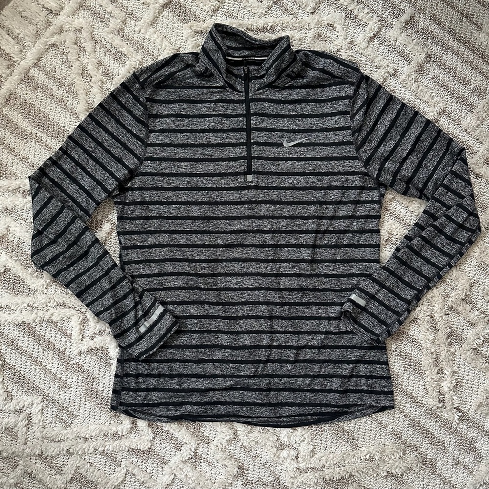 Nike Black and Gray Striped Quarter-Zip Pullover